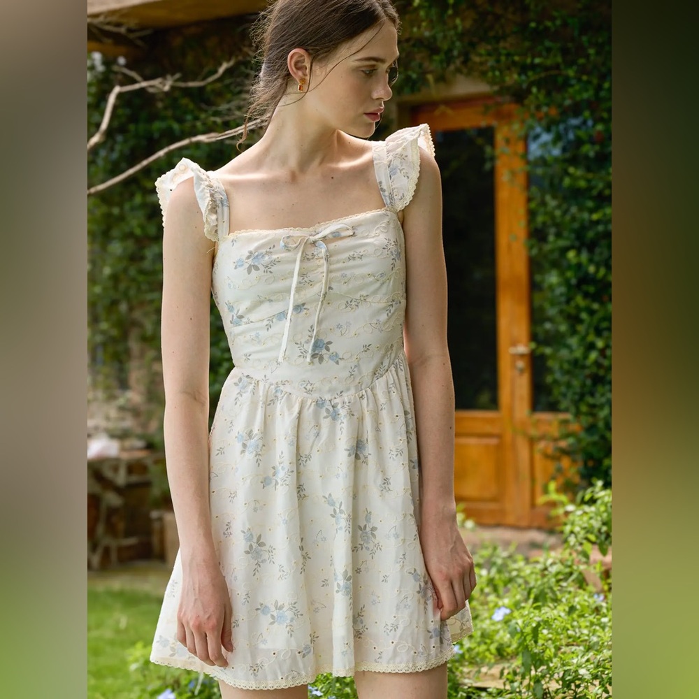 Rosie Posie Dreamy Floral Ruffle Mini Dress NWT size large - Picture 3 of 4